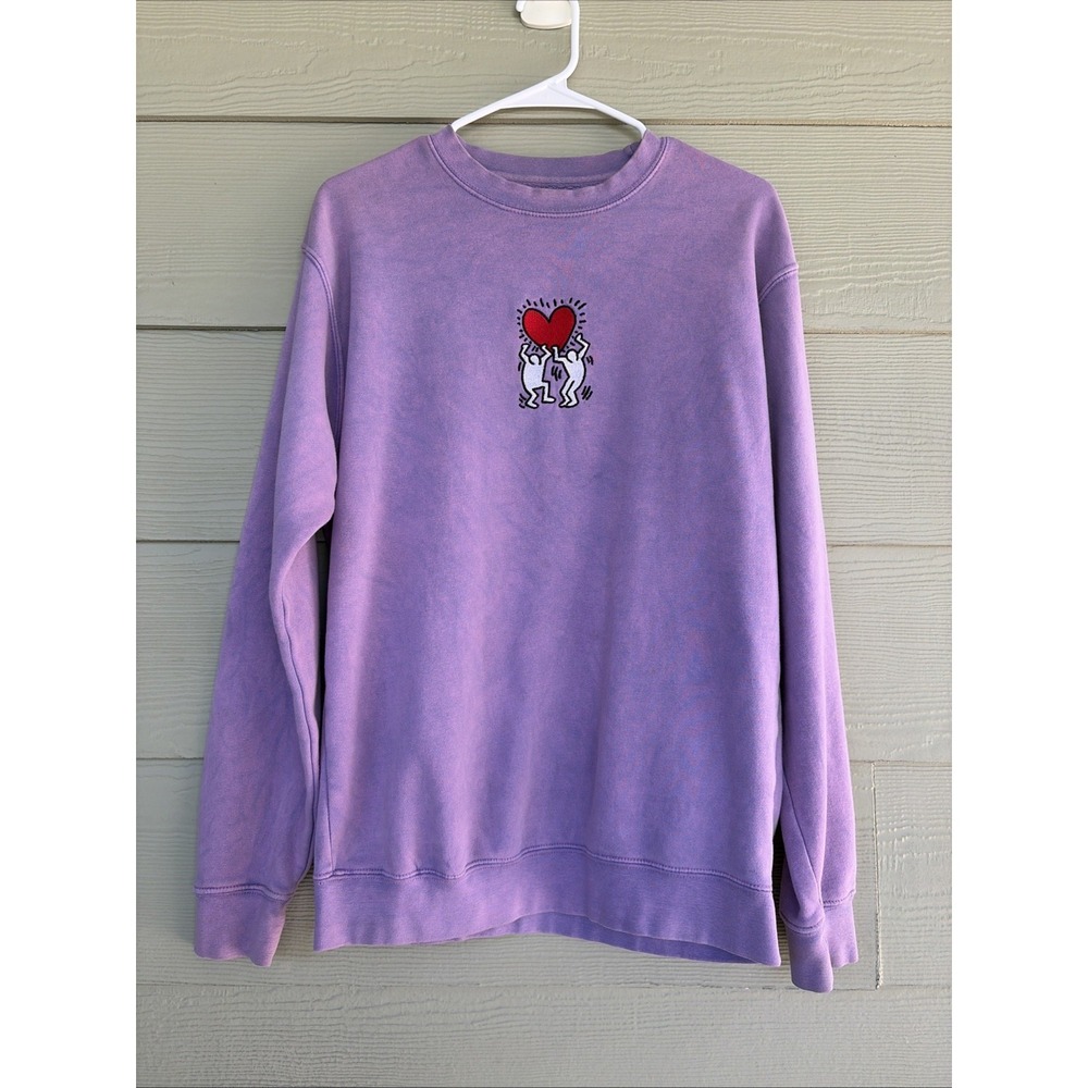 Keith Haring Ripple Purple Tie Dye Embroidered Art Crewneck Sweatshirt Small